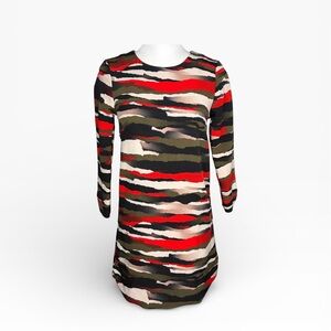 H&M Red and Green Camouflage Long Sleeve Dress